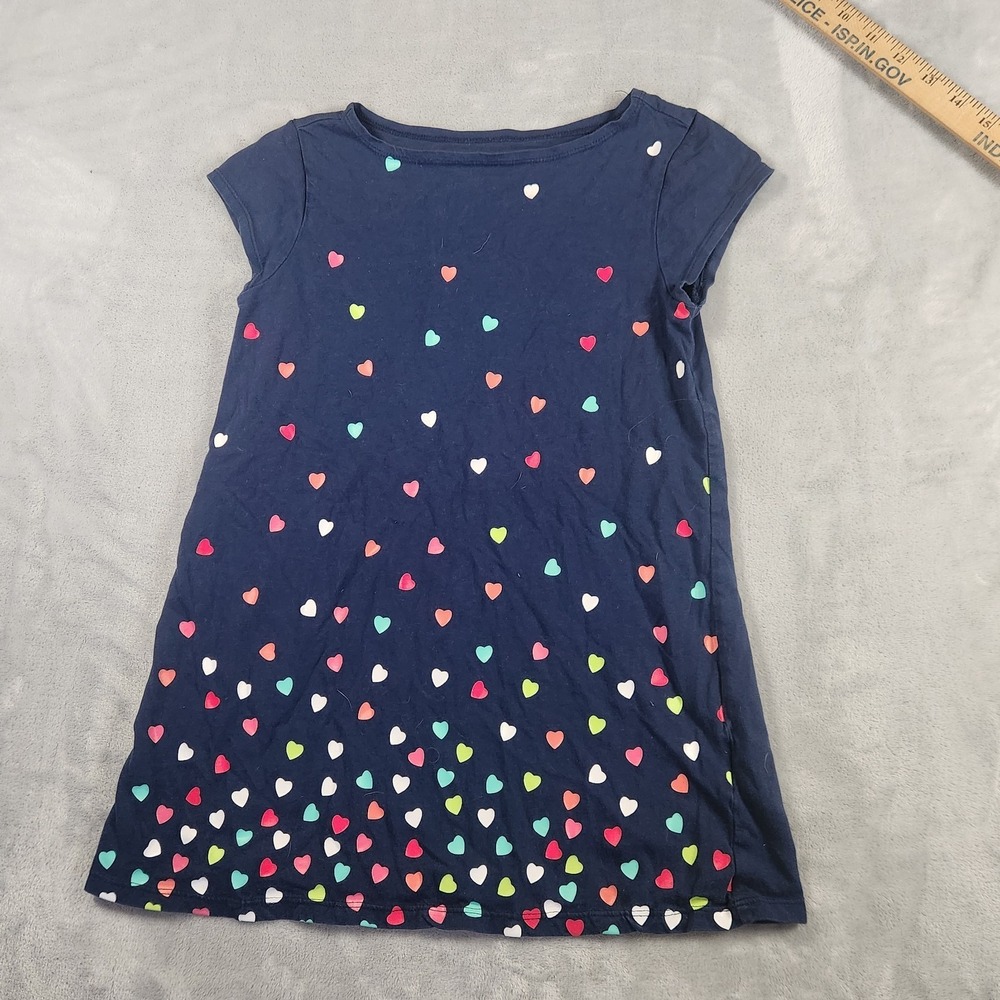Lands End Heart print Blue Kids Dress size 7/8 100% cotton knee length Classic